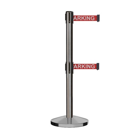 Montour Line Stanchion Belt Barrier Sat.Steel Post 11ft. NoPa.Belt ES400-SS-NOPARRW-110
